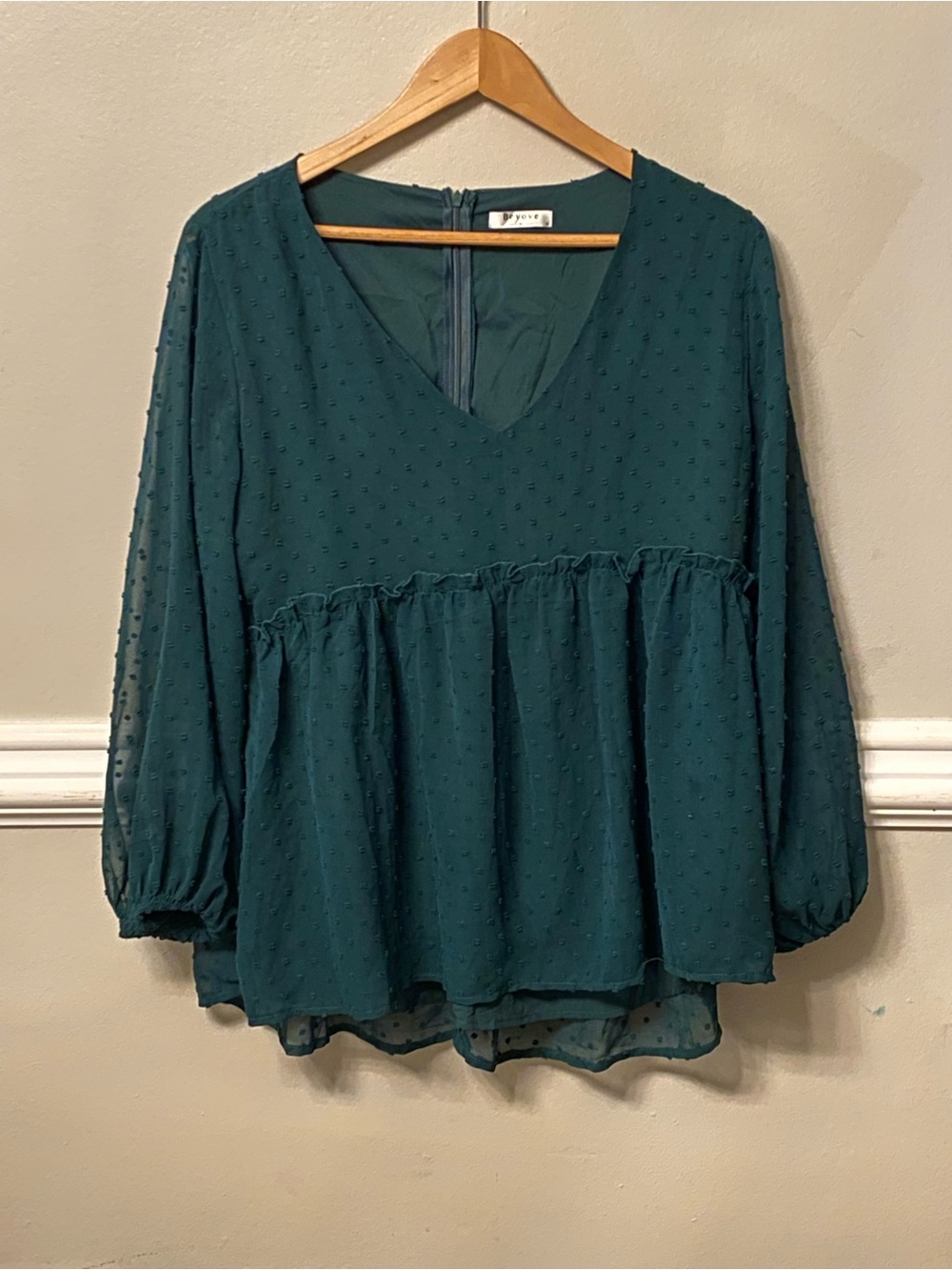 Beyove Green Swiss Dot V-Neck Peplum Blouse